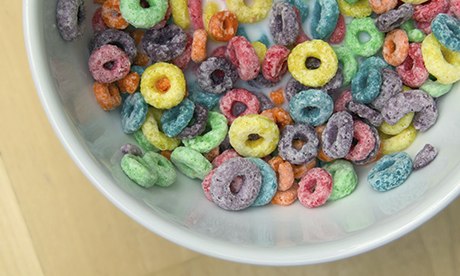 A bowl of colourful breakfast cereal