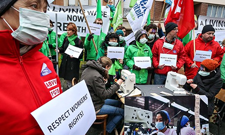 MDG : Trade union members demonstrate in front of the Cambodian embassy in Brussels, Belgium