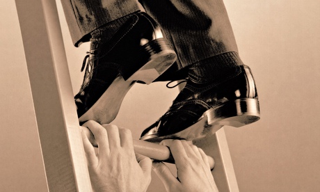 MDG : Businessmen climbing a ladder with one stepping on the hands of another