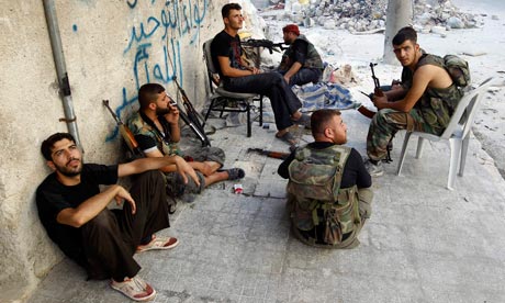 Free Syrian Army soldiers in Aleppo take a break from the fighting