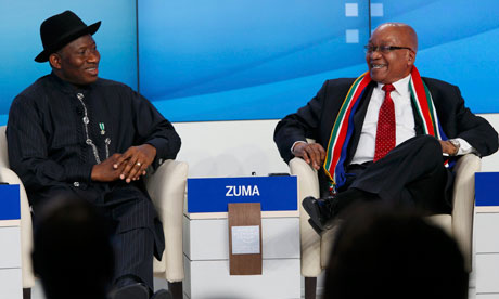 MDG: Nigeria's President Goodluck Jonathan and South Africa's President Jacob Zuma at Davos