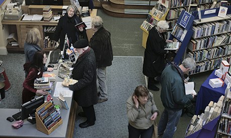 library with older poeple taking out books