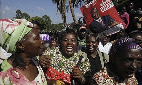 Supporters in Nairobi celebrate Uhuru Kenyatta's victory in Kenya's national elections in March 2013