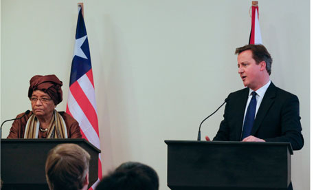 David Cameron and the Liberian president, Ellen Johnson Sirleaf
