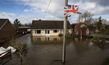 Floods in Somerset : Flooded town of Northmoor Green