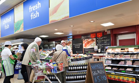 Fresh fish and meat section at ASDA supermarket.