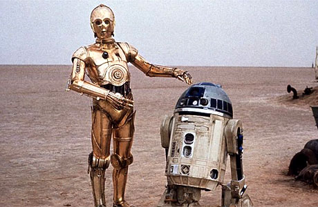 C3PO and R2D2 in Star Wars (1977)