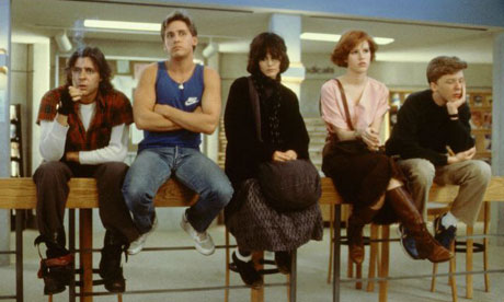 Judd Nelson, Emilio Estevez, Ally Sheedy, Molly Ringwald and Anthony Michael Hall in The Breakfast Club (1985) directed by John Hughes