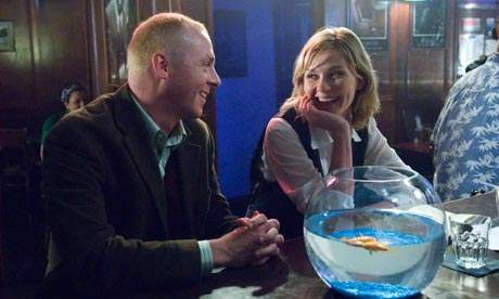 Simon Pegg and Kirsten Dunst on the set of How to Lose Friends and Alienate People