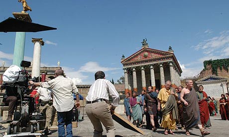 Filming on the TV series Rome at the famous Cinecitta studios