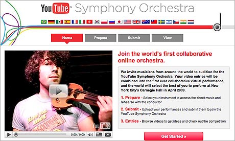 Screengrab of the homepage of the YouTube Symphony Orchestra