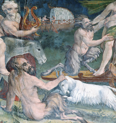 Goats in art: Fresco of Silenus Leading the Triumph of Bacchus with Satyrs & Maenads