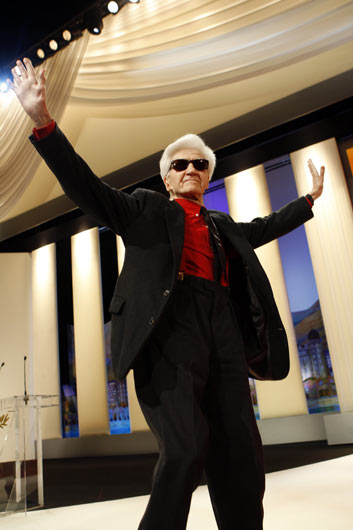 French director Alain Resnais delivers a speech after winning a special prize award