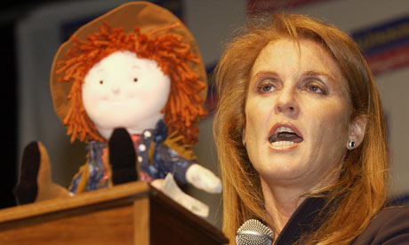 Sarah Ferguson, The Duchess of York, introducing her doll, Little Red, in 2002