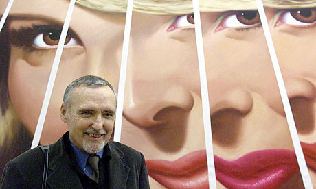 Dennis Hopper in front of one of his artworks at the Stedelijk Museum in Amsterdam in 2001