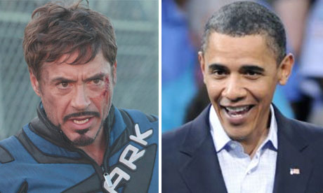 Robert Downey Jr in Iron Man 2 and Barack Obama