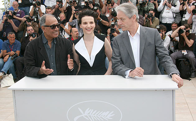 Abbas Kiarostami, Juliette Binoche and William Shimell at Certified Copy Cannes photocall