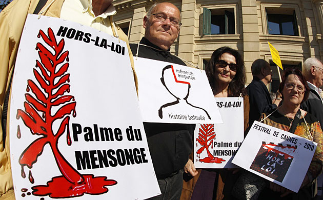 Cannes festival day 10: Demonstrators protest against Hors La Loi at Cannes