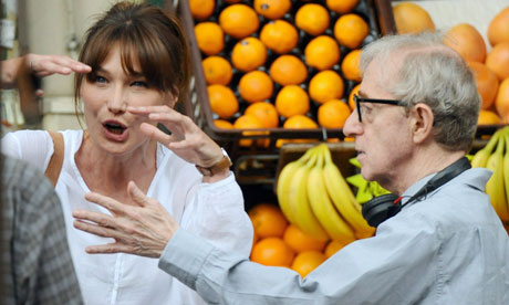 Carla Bruni-Sarkozy and Woody Allen on the set of Midnight in Paris