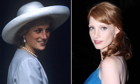 Royal connection … Princess Diana in 1989 and Jessica Chastain last year.