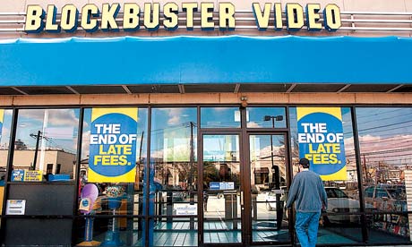 A customer enters a US branch of Blockbuster. The company filed for bankruptcy in September