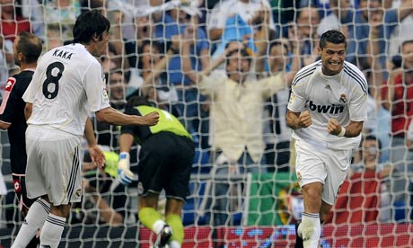 Cristiano Ronaldo on Cristiano Ronaldo Celebrates Scoring On His Real Madrid Debut Against