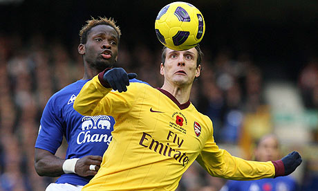 Everton's Louis Saha and Sebastien Squillaci