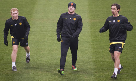 Paul Scholes, Wayne Rooney and Gary Neville