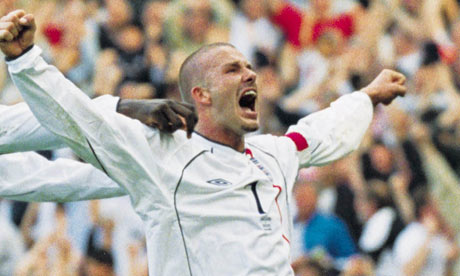 Beckham Greece on Beckham Celebrates His Famous Last Minute Equaliser Against Greece