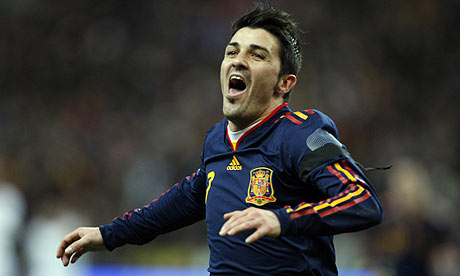David Villa scored Spain's first goal as they beat France 20 in Paris