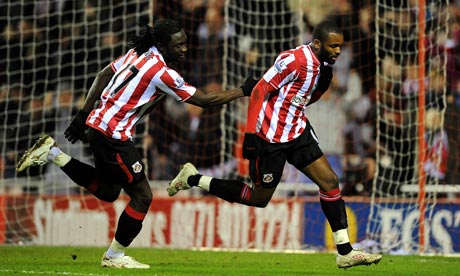 Darren Bent celebrates scoring Sunderland's second against Bolton