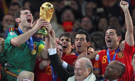 Sepp Blatter and Spain win the World Cup. Photograph: Srdjan Suki/EPA