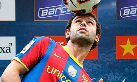 Javier Mascherano at his unveiling as a Barcelona player on Monday