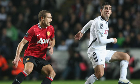 Danny Graham, right, looked isolated during Swansea's defeat to Manchester United