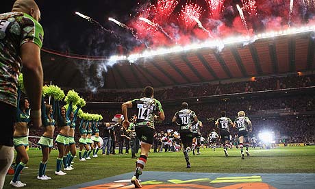 Harlequins players at Twickenham before the match against Saracens