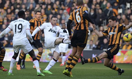 Wayne Rooney scores Manchester United's second goal against Hull City in the Premier League