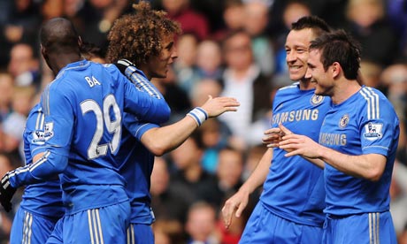 Frank Lampard, right, is congratulated by Demba Ba, David Luiz and John Terry.