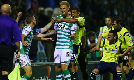 Tempers flare as Yeovil Town's Byron Webster scores