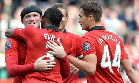Manchester United's Wayne Rooney, left, celebrates scoring in the 2-0 win over Crystal Palace