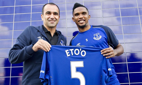 The Everton manager, Roberto Martínez, left, signed Samuel Eto'o in August