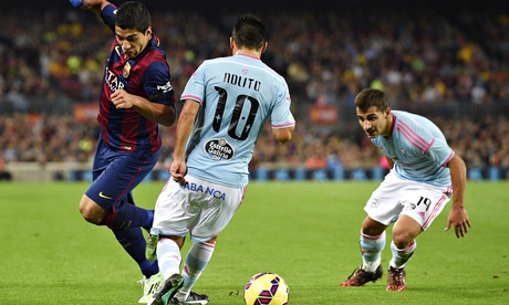 Barcelona's Luis Suárez, left, was upstaged by Nolito and the rest of the Celta Vigo team in La Liga