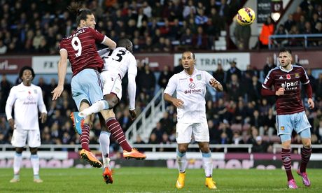 Andy Carroll came close to scoring on his return to the West Ham side against Aston Villa