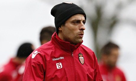 Monaco's Dimitar Berbatov takes part in a training session for the game against Paris Saint-Germain