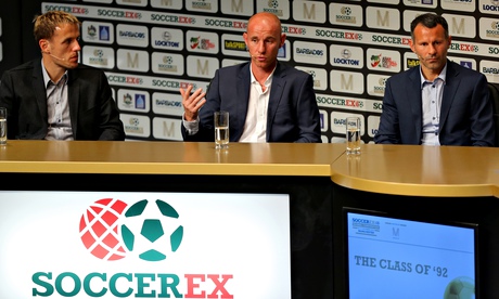 Manchester United's Phil Neville, Nicky Butt and Ryan Giggs speak at the Soccerex Global Convention
