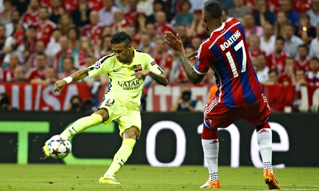 Barcelona's Neymar scores his second goal against Bayern Munich in the Champions League semi-final