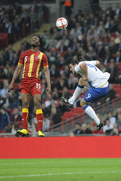 England v Ghana: Vorsaah beats Andy Carroll to a header