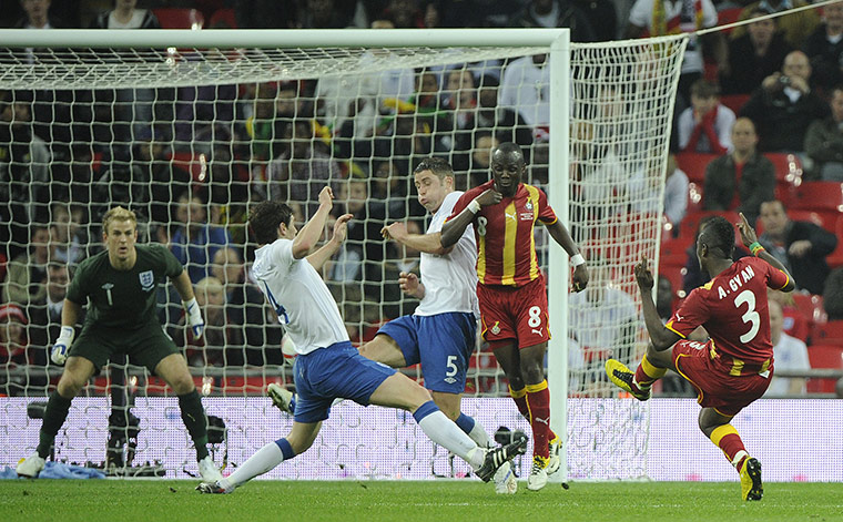 England v Ghana: Asamoah Gyan scores the equalising goal against England 