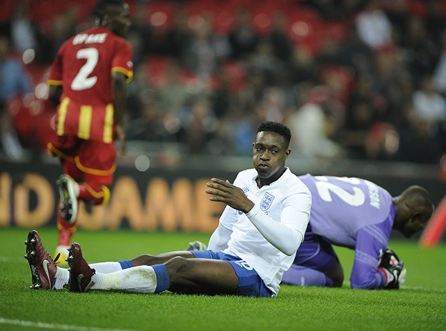England v Ghana: Danny Welbeck shows his dispair as he narrowly fails to meet a cross