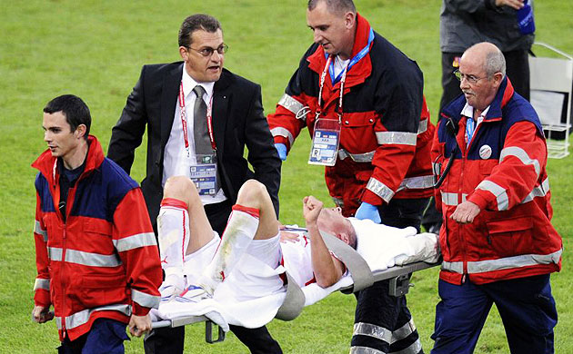 Czech goal scorer carried off 