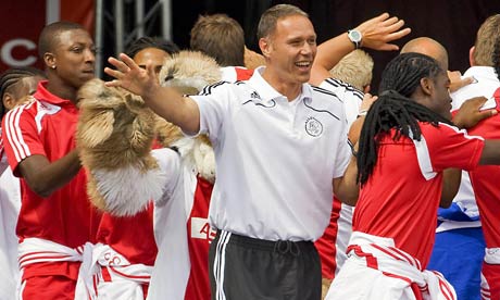 Marco van Basten joins his new charges during an open day at Ajax. Photograph: Koen van Weel/AFP/Getty Images.